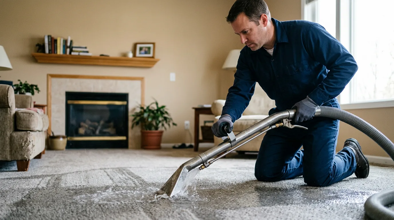 Water damage restoration technician working near Helmetta, NJ